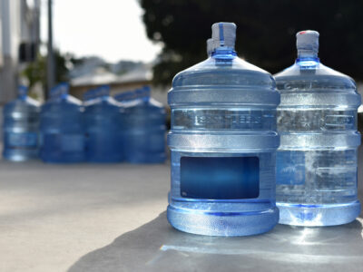 Plastic bottles that are full of natural spring water